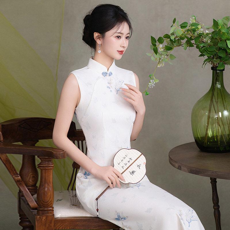 White sleeveless national style new Chinese Suzhou long cheongsam improved young 1011 new women's high sense summer