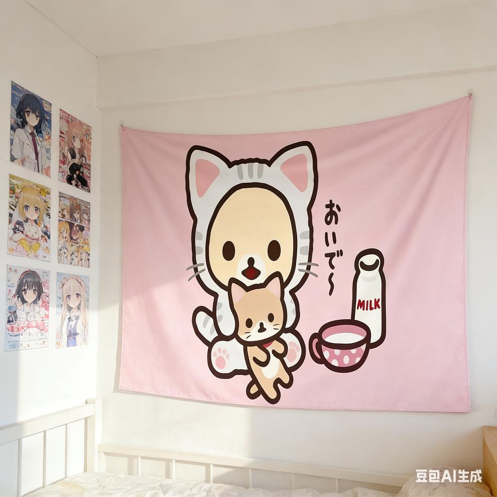 1Pc Kawaii Cat Wall Tapestry, Polyester 2D Print, Versatile Decor For Dorm, Bedroom & Living Room, Ideal For Kawaii & Cat Lovers