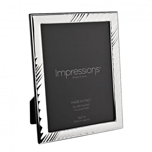 Impressions 999 Silver Textured Wave Photo Frame 5 x 7 Wood Back Made In Italy