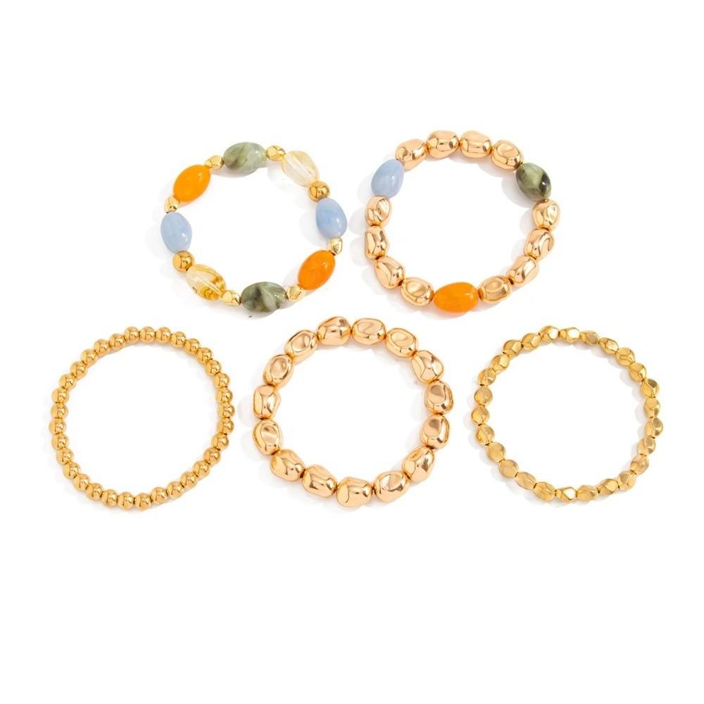 Multi Color Resin Bead Bracelet Irregular Shape Elastic Cord Bracelet Daily Outfit