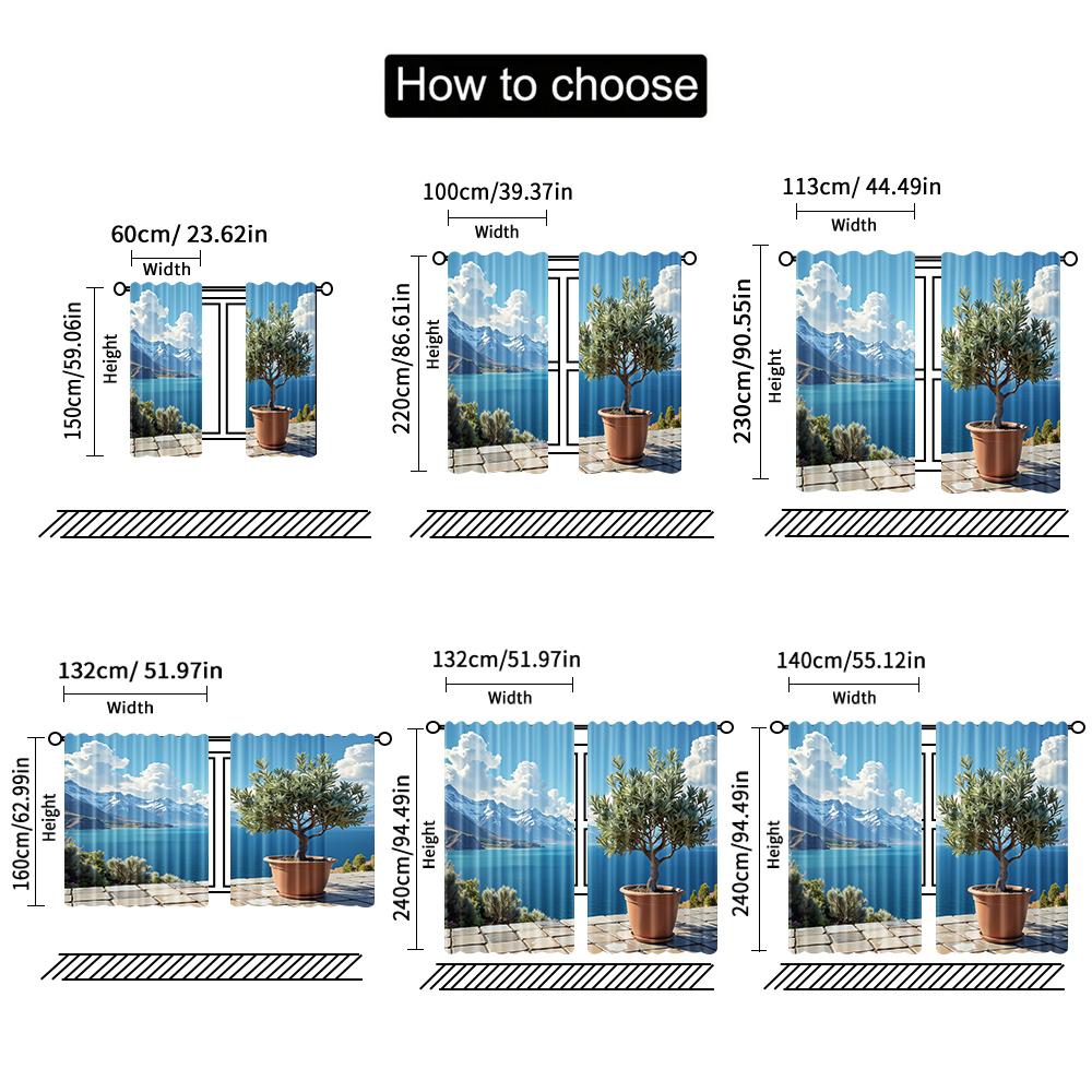 2pcs, 2D Flat Printing Window Curtains Landscape Blackout Polyester Festive Wall Decor Perfect for Carnival Decor