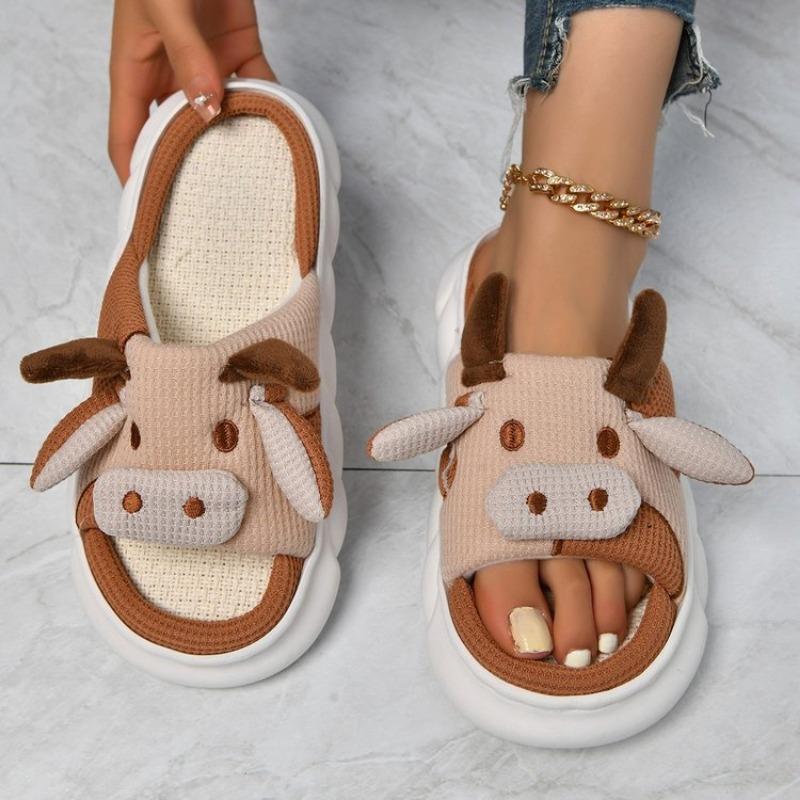 

Горячая распродажа модных женских тапочек из коровьего молока, льняных тапочек, на все времена года, для мужчин, сандалии для дома, для взрослых, слайдеры с героями мультфильмов, для пар, милая дышащая домашняя обувь 36-37 коричневый