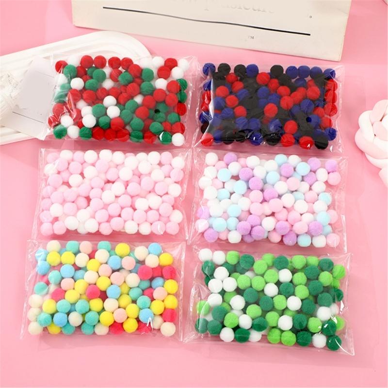 100pcs/set Colorful Plush Poms Ball Applique Make Hairband Scarf Mittens Crafts