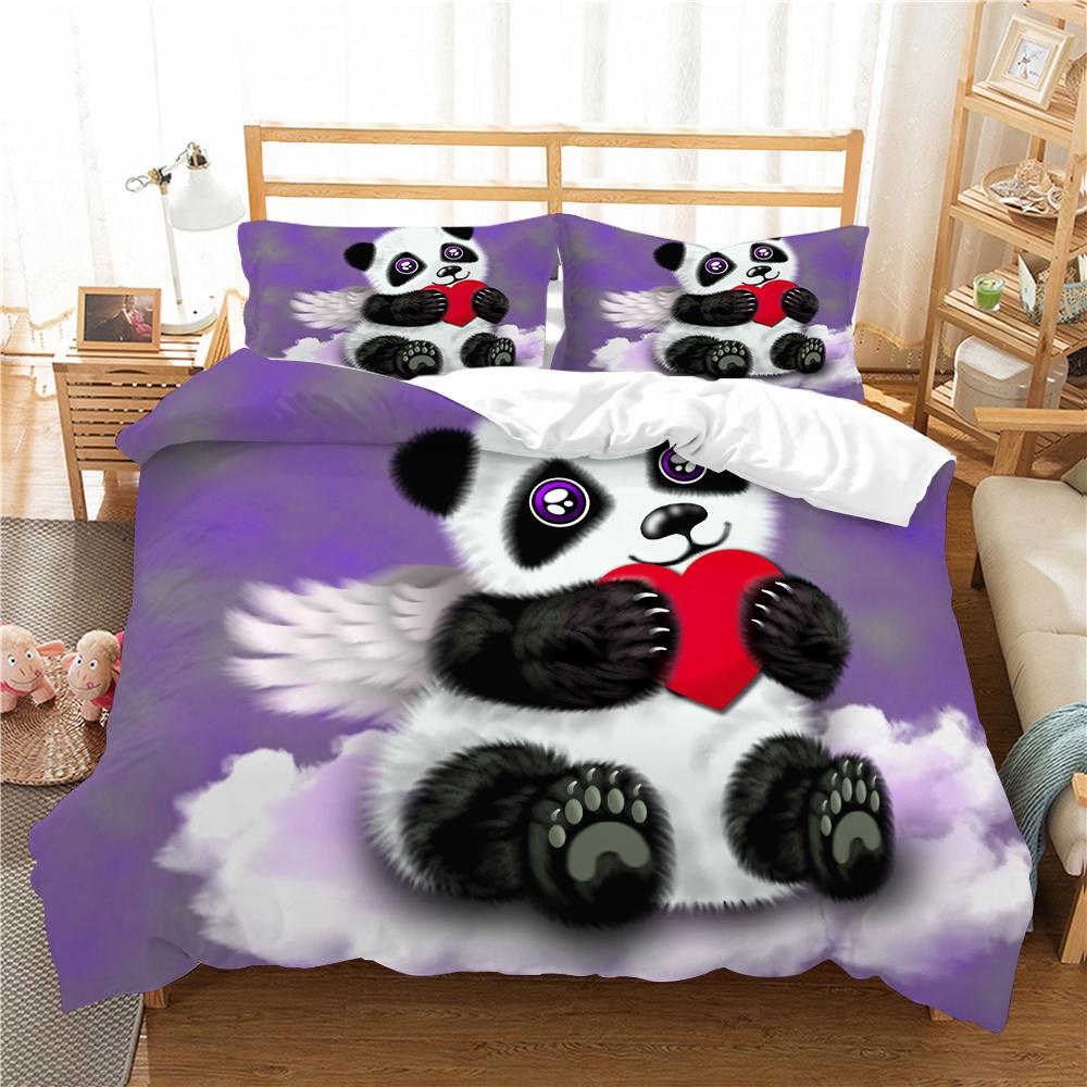 3D Panda potištěný povlak na polštář a povlak na přikrývku Sada ložního prádla pro domácnost Pohodlné ložní prádlo
