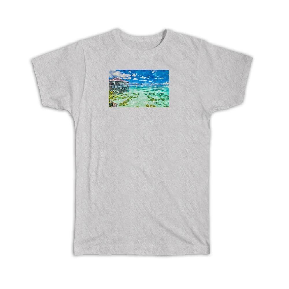 Gift T-Shirt : Watercolor Scenary Bungalow Overwater S