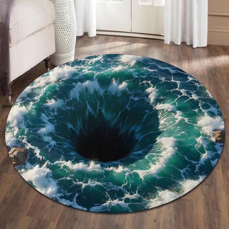 3D Riss Teppich Visuelles Dreidimensionales Loch Runder Teppich Endloser Abgrund Loch Pool Teppich Indoor Spaß Weiche Fußmatte Teppich