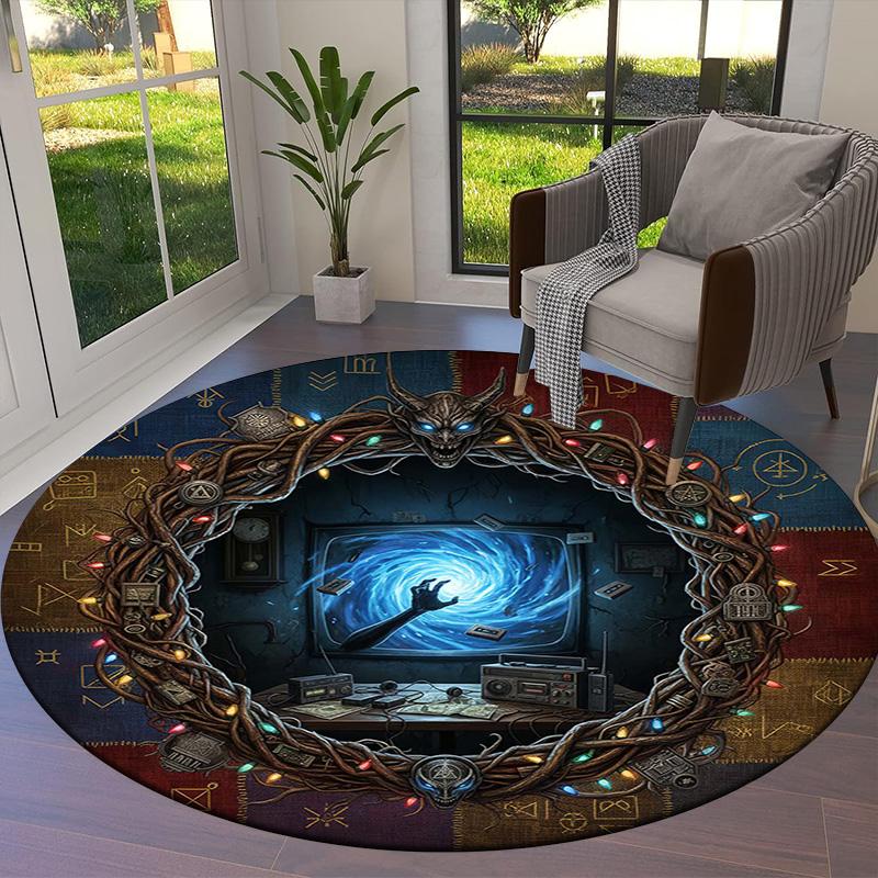 Vortex Crossing Gate Round Area Rug,Carpet Rug for Living Room Bedroom Sofa Playroom Decor,Non-slip Floor Mat