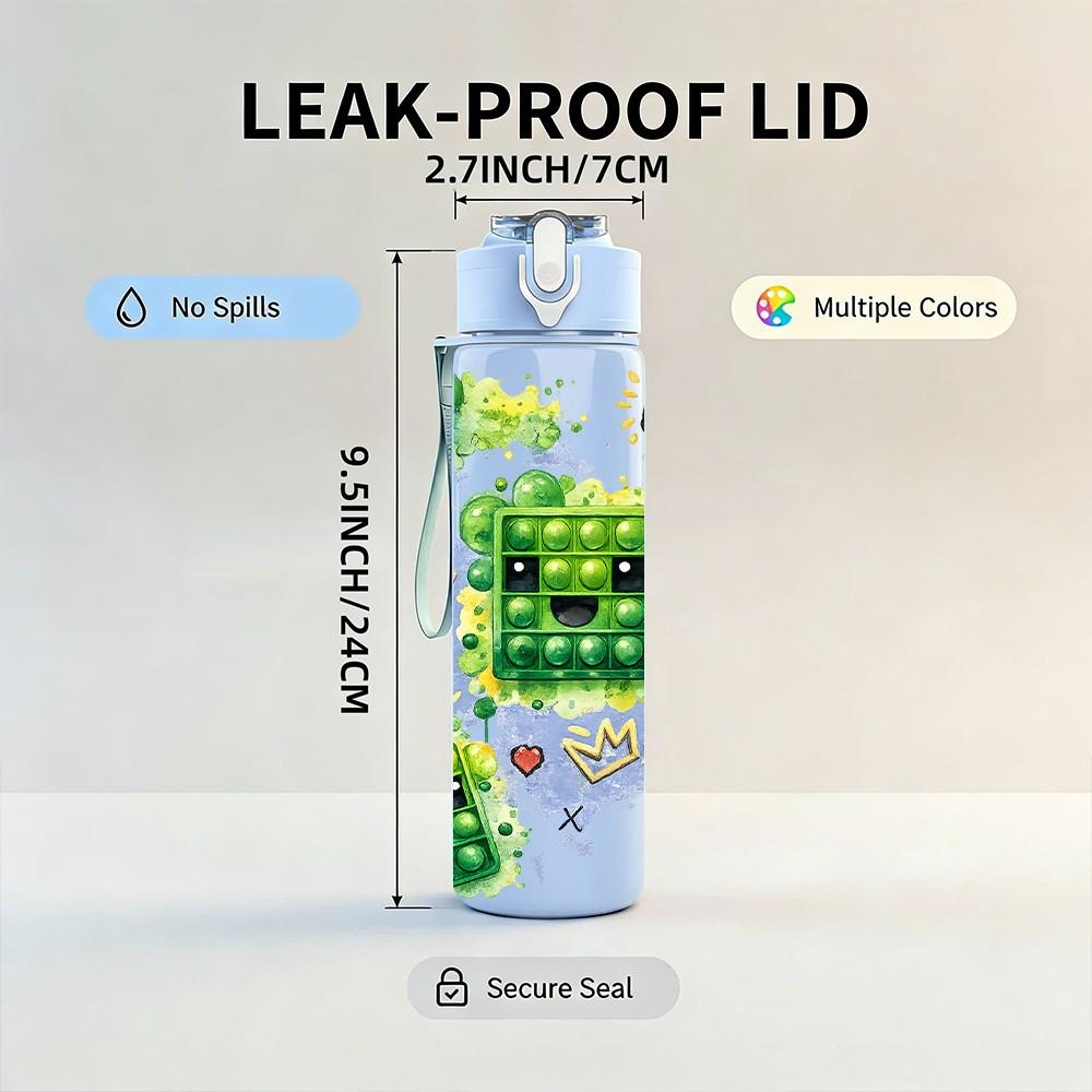 1PC Pixel Creeper Game Character Block Print 750ml Color Plastic Sports Water Bottle Leakproof Flip Straw Lid Suitable for Sports Office Home Use