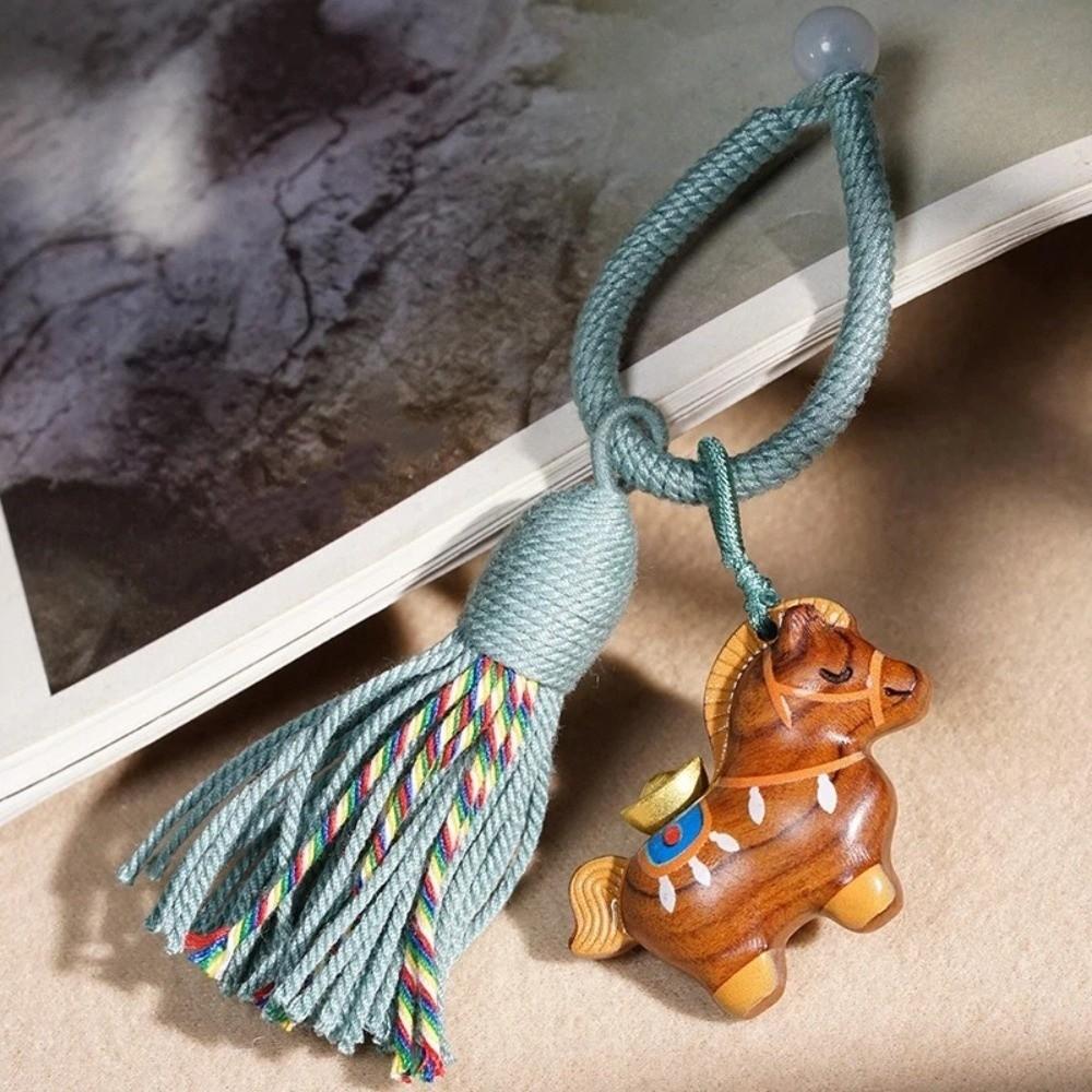 Pingente de Cavalo do Zodíaco de Madeira Feito à Mão Chaveiro de Cavalo Mascote da Sorte Tradicional Chaveiro Criativo de Desenho Animado do Zodíaco Para Presentear