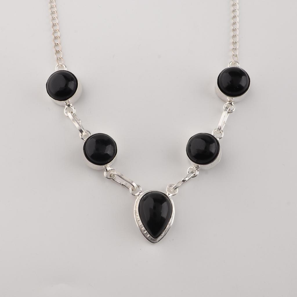 Piatră prețioasă Turmalină Neagră Bijuterii Argint Sterling 925 Colier Designer Handmade 16-18" RN-3-24