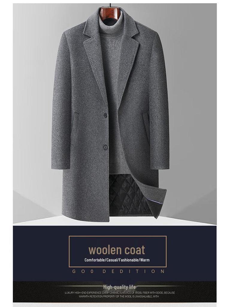 Men's Thickened Wool Trench Coat - Mid-Length, Autumn/Winter Business Style