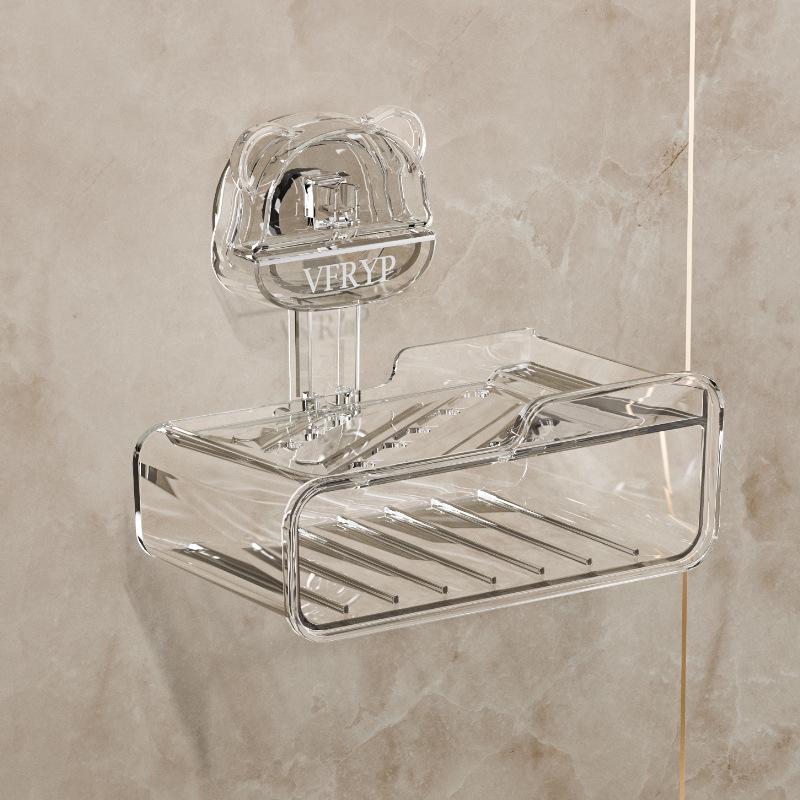 Little Bear Suction Soap Dish: Wall-Mounted, Double Layer, Punch-Free Draining Holder with Sponge