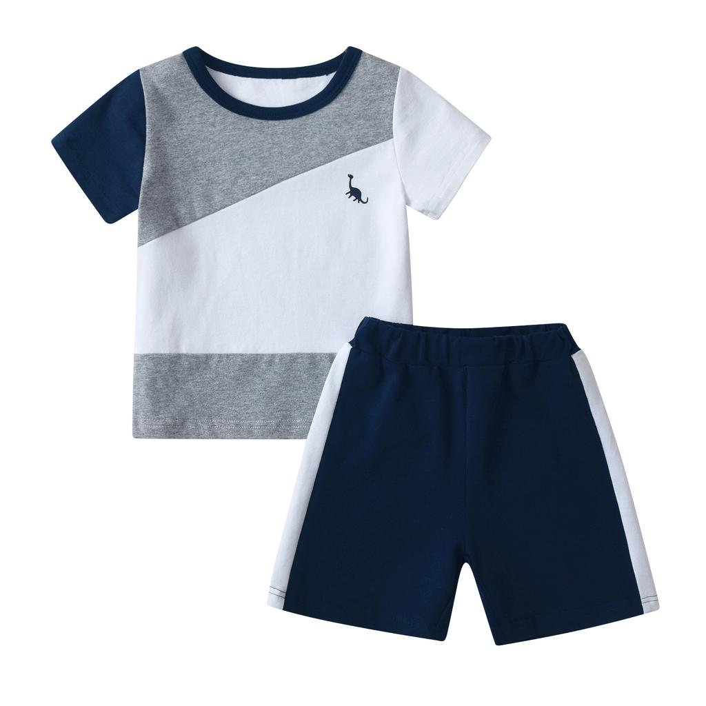 Cute Toddler Baby Boy Summer 2pcs Clothes Set New Printed Short Sleeve Patchwork T-shirt Top with Short Pants Outfits