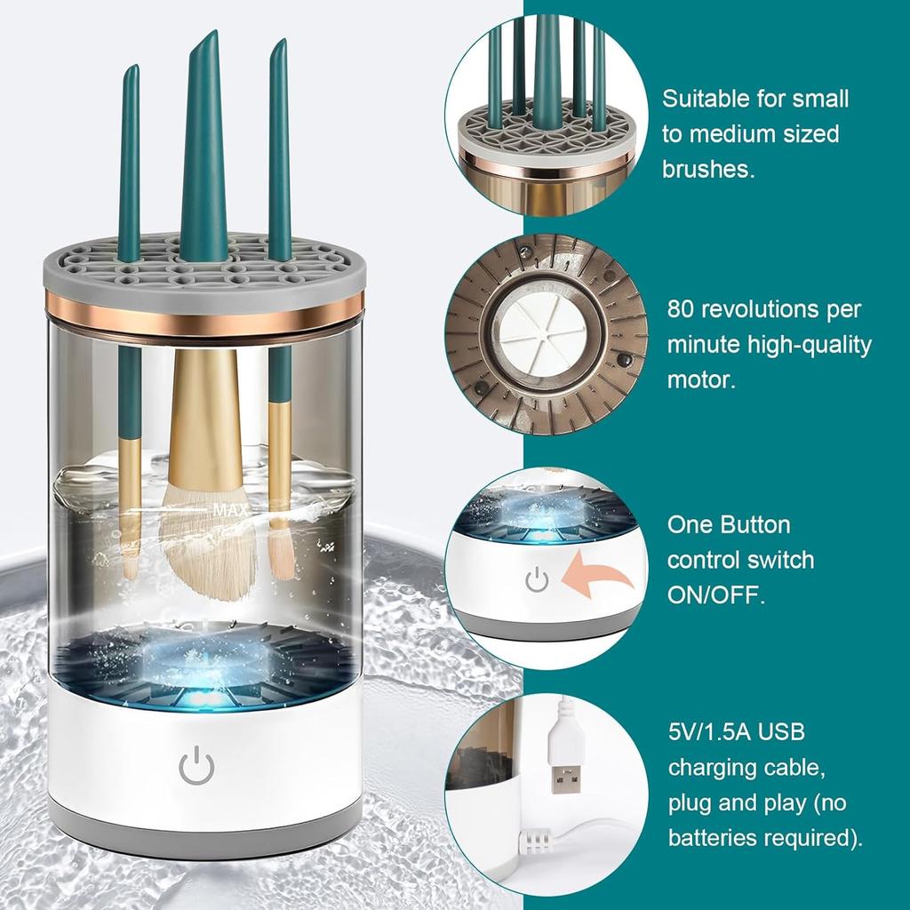 Makeup Brush Cleaner - Automatic Cosmetic Brush Cleaner for All Size Beauty Makeup Brushes Set