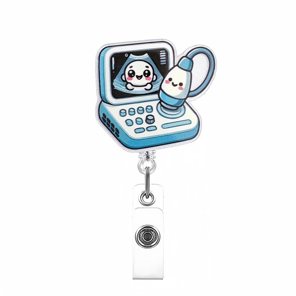 Nouveau Badge Rétractable en Acrylique de Dessin Animé pour Fournitures Médicales avec Clip Alligator Rotatif à 360° Porte-Nom