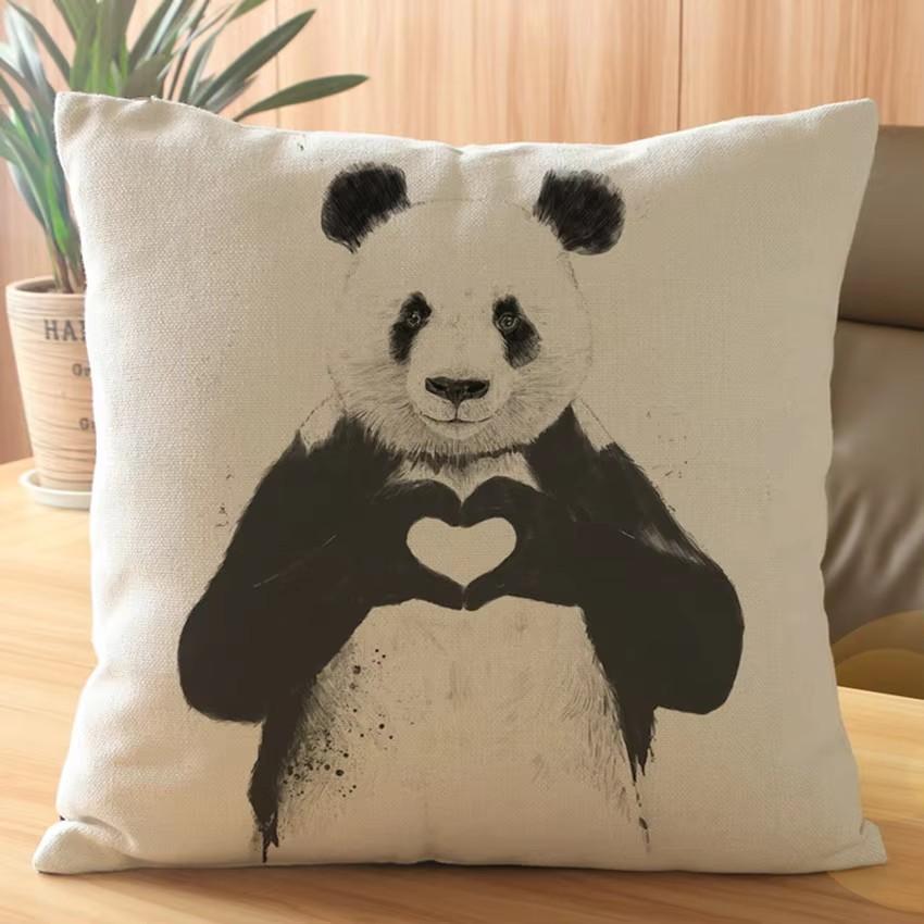 Monkey Cat Deer Cartoon Decorative Cushion Cover Elk Panda Rabbit Animal Style Cotton Linen Sofa Throw Pillow Case Cojines