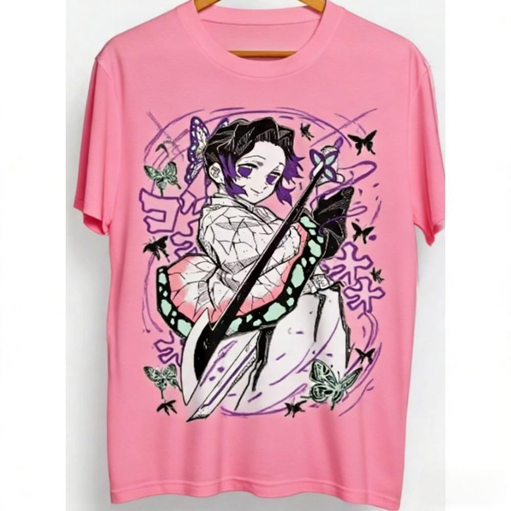 2026 New Hot Summer Shinobu Kocho Unisex Pure Cotton T-shirt for Summer Hot Anime Print Loose American Casual Parent-child Shirt