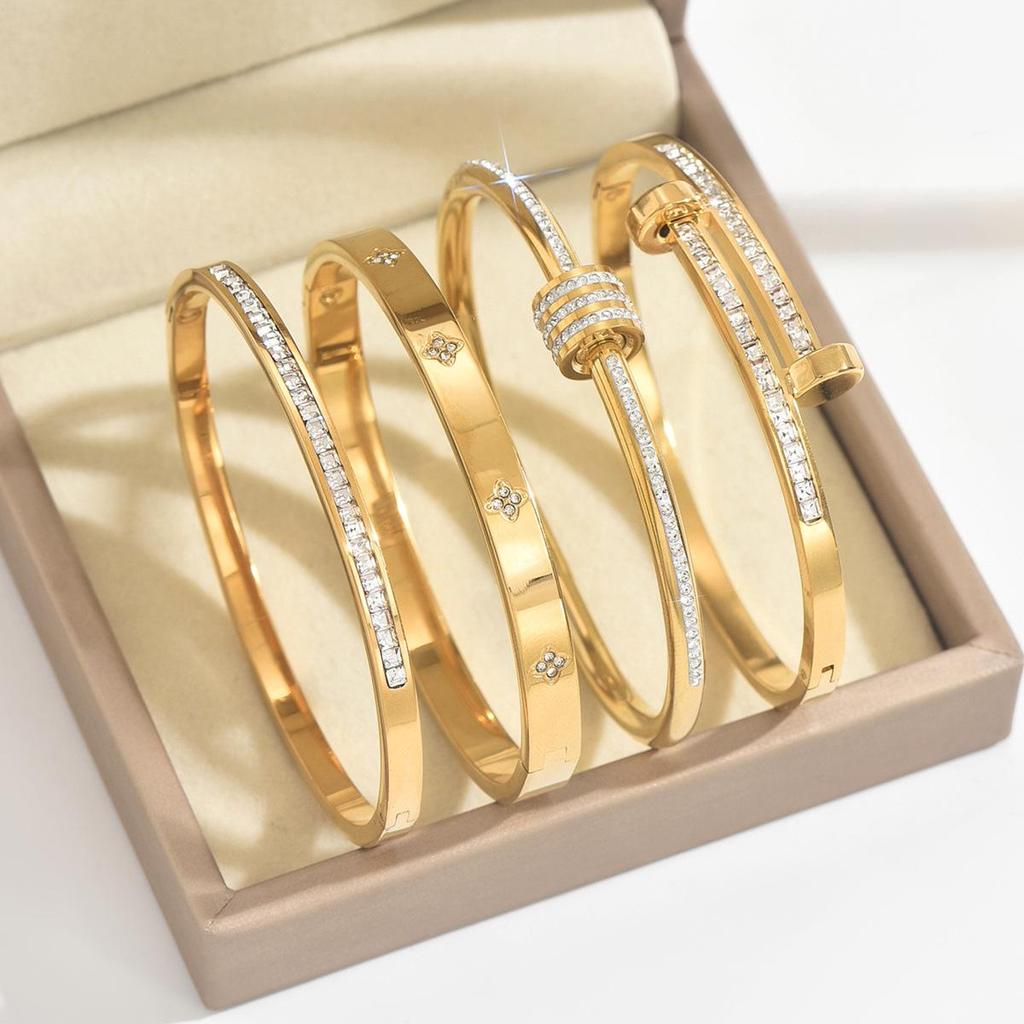 Bransoletka damska ze stali nierdzewnej w kolorze różowego złota 18K ze stali tytanowej z zapięciem na gwóźdź - biżuteria nieblaknąca