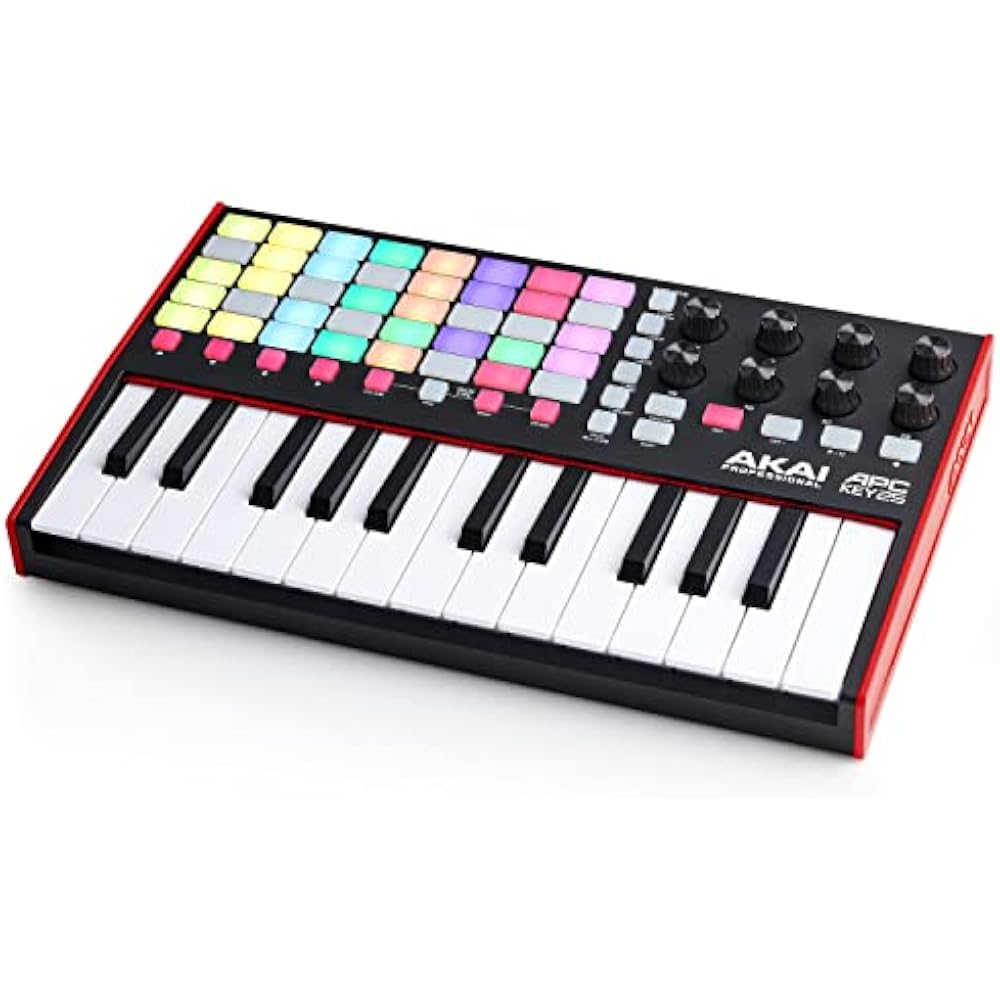 Akai Professional USB MIDI Keyboard Controller 25 Keys with 40 RGB Pads and 8 Rotary Knobs with A...