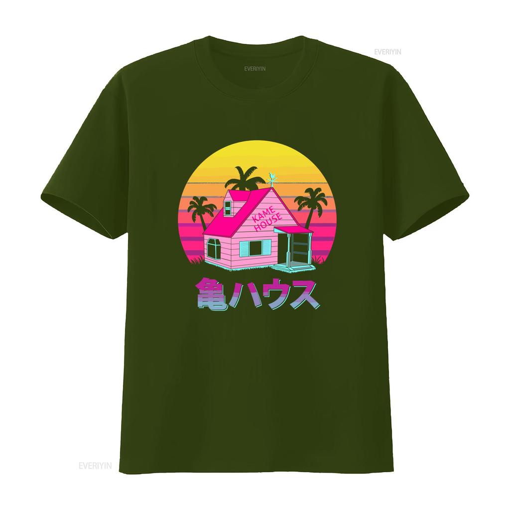 Kame House Sennin Funny Cartoon Mens Black T Shirt Retro Sunset Palms Design Size S to 5XL vintage Washed Soft fashion