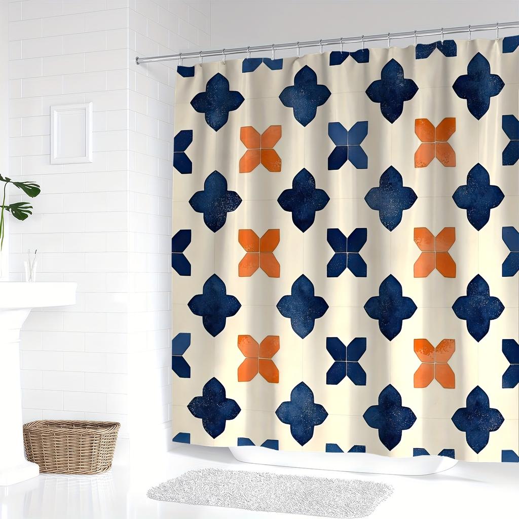 Moroccan Abstract Line Color Shower Curtain - Modern Art Design, Machine Washable, Includes Hooks, Partially Lined