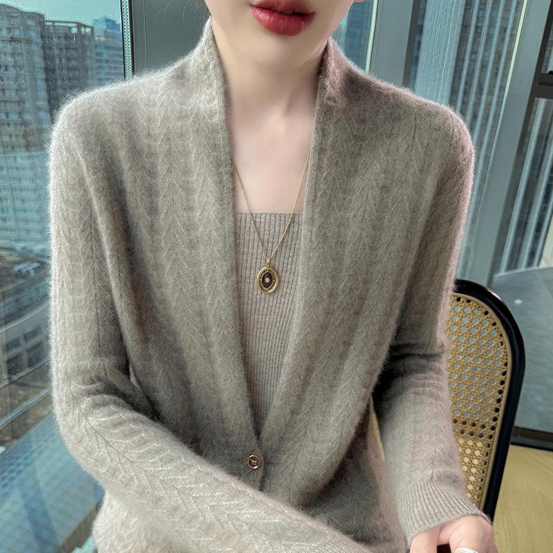 Women's High-End Slim Fit Wool Cardigan Sweater with Scarf Collar
