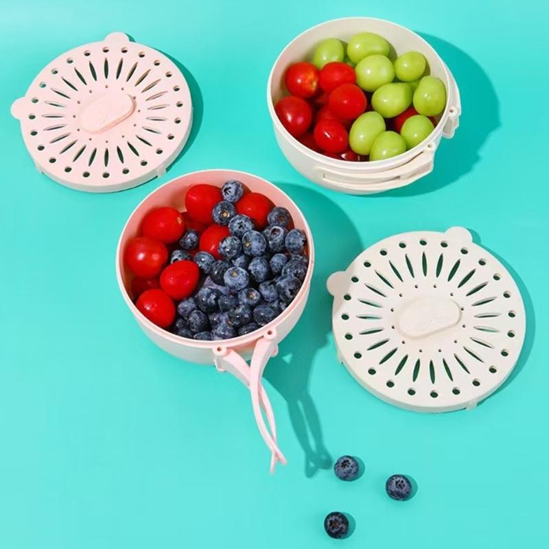 Kitchen Vegetable Drainer Container with Foldable Handle Dishwasher Safe Basket For Produce Washing Organizing