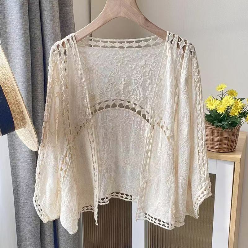 Autumn New Bohemian Vacation Style Hollow Sunscreen Knitted Cardigan Jacket Women's Sweet Loose Chic Top