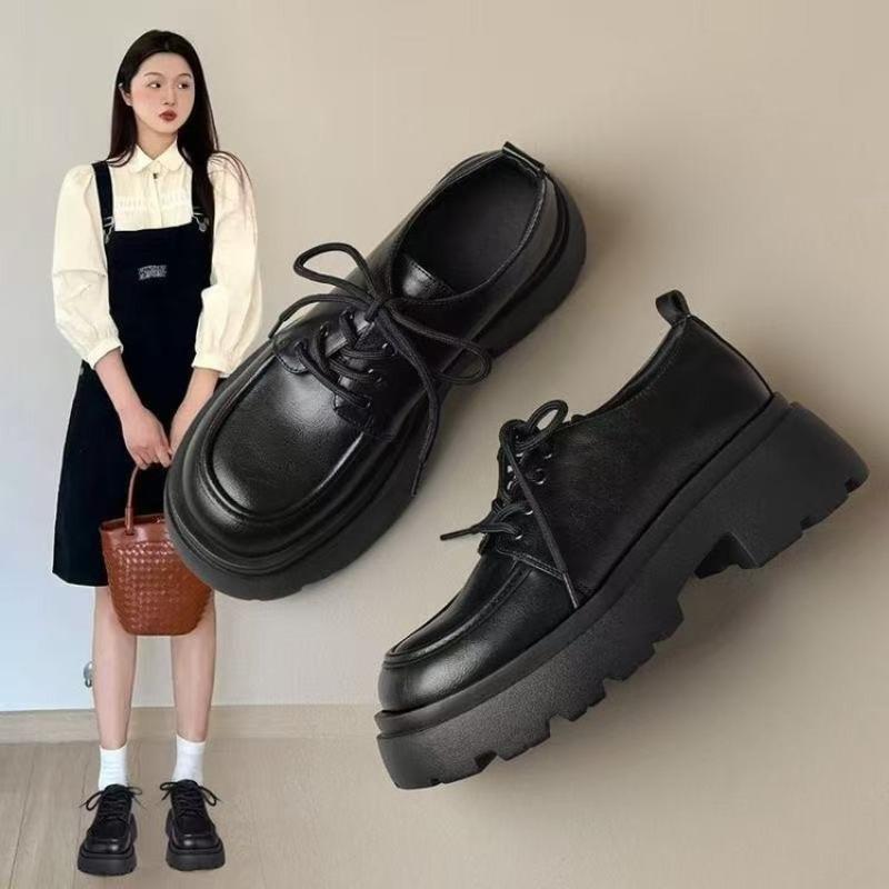 Fashion Trend Women's Autumn and Winter New Thick-soled Heightening Versatile Lace-up Velvet Small Leather Shoes