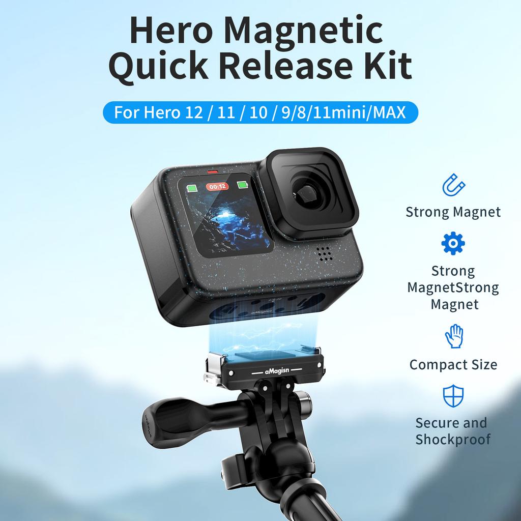 AMAGISN Magnetischer Schnellverschluss-Halterungsadapter für GoPro Hero 12/11/10/9/8/11 Mini/Max Aluminiumlegierung Action-Kamera Zubehör