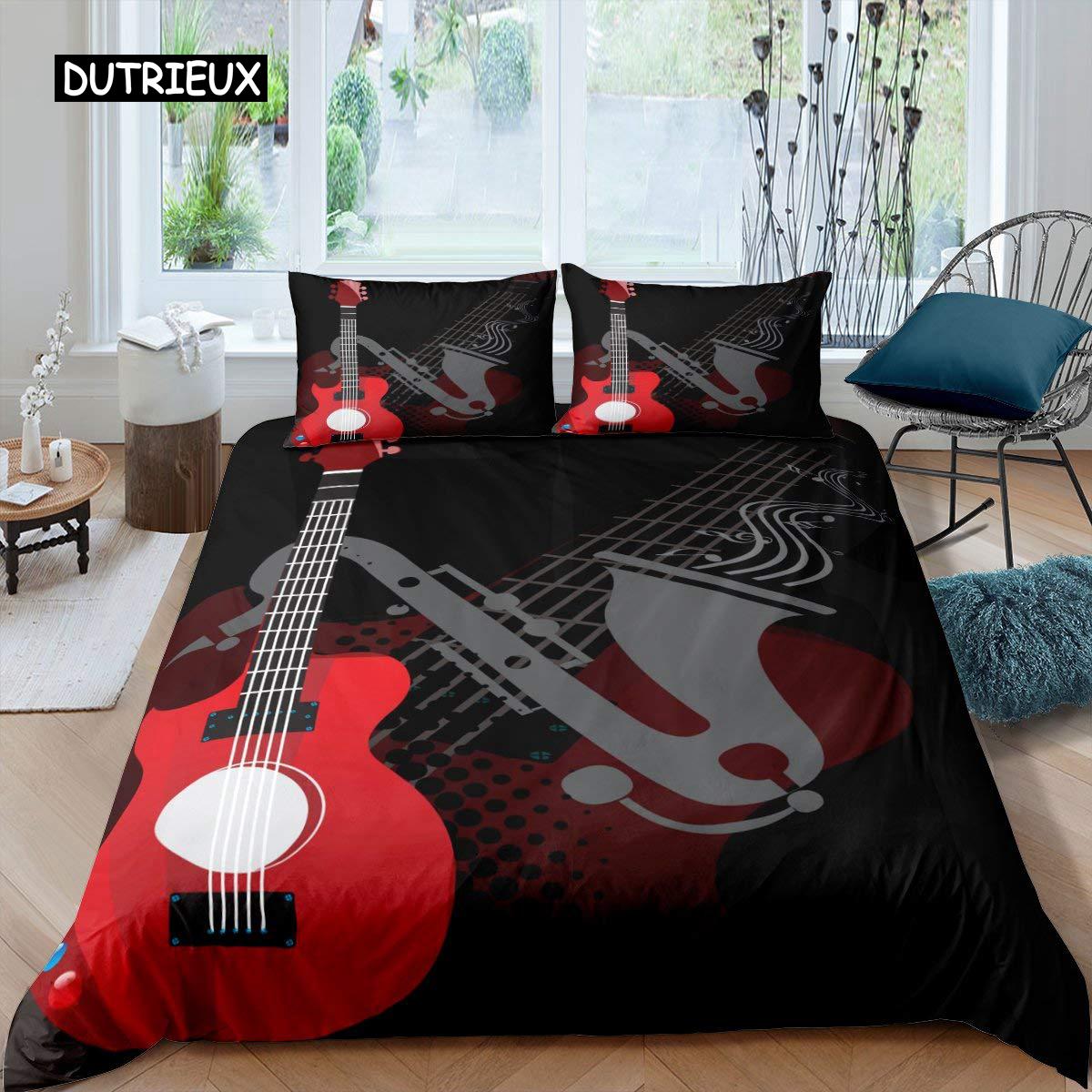 

Комплект пододеяльника для гитары Постельное белье на музыкальную тематику для подростков Микрофибра Винтажный серый Гитара на деревянном полу Пододеяльник Размер Квин Кинг EU single(135x200cm)