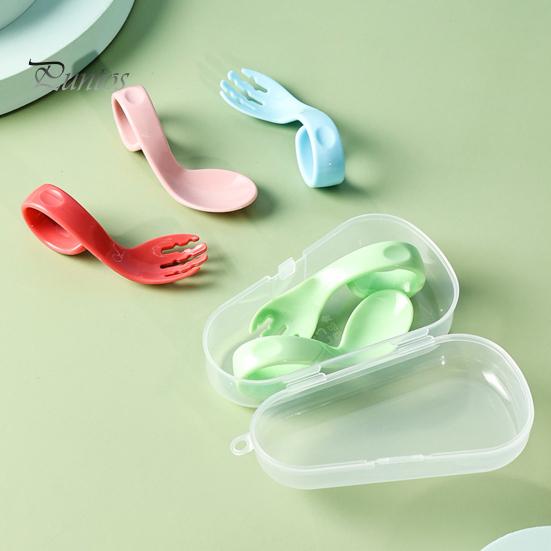 1 Set Offset Spoon Food Grade Adorable Appearance Adaptive Eating Aid Right Hand Learn Eat Baby Fork Spoon Set for Family
