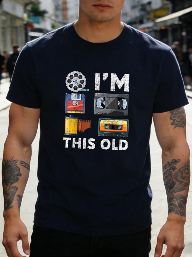 Herren Kurzarm Baumwolle Rundhals T-Shirt Ich Bin Diese Alte Retro Kassette Film Vintage Grafik Nostalgisches Geschenk Gen X Vater Tägliches Oberteil