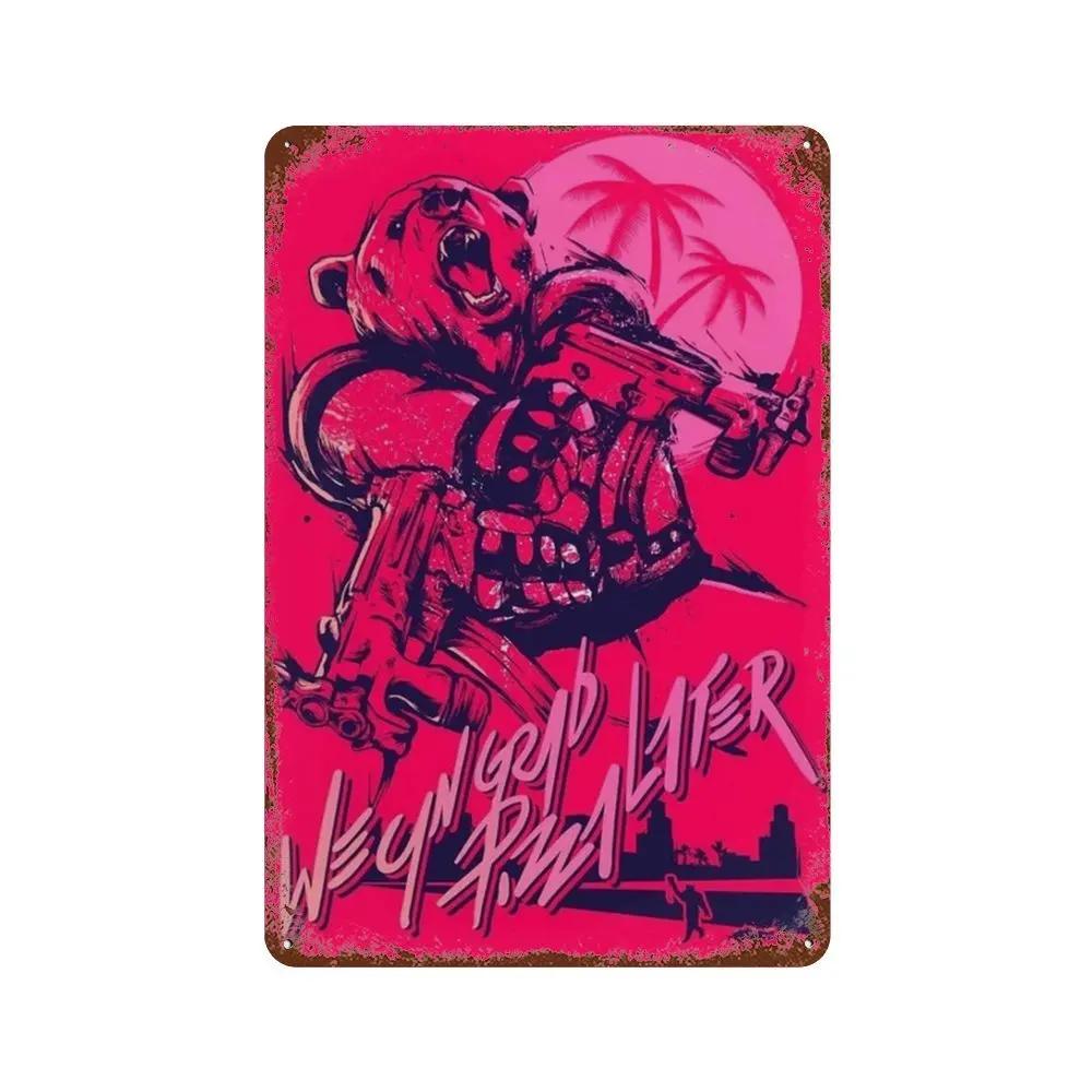 Poster Hotline Miami Hot Classic Adventure Game Posters e Placa de Metal Sinal de Lata Arte de Parede Placa Decoração Man Cave Decoração de Casa estúdio