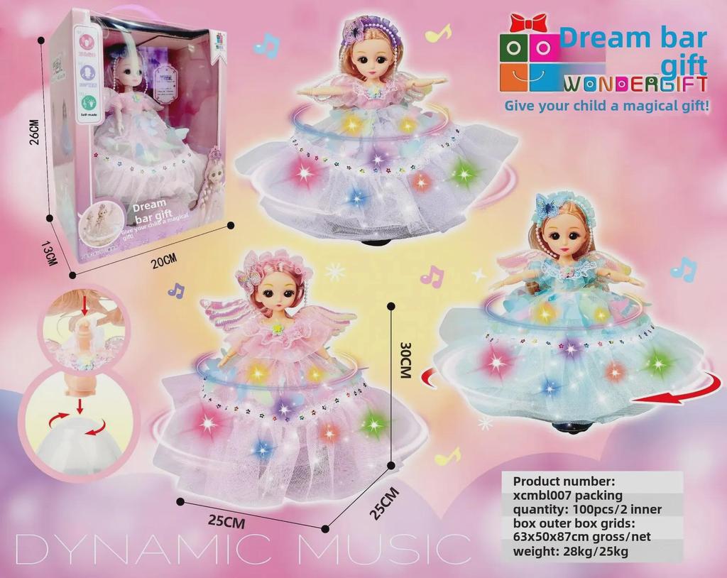 26 cm Zpívající, rotující a tančící panenka princezna Barbie s hudbou a světly – dětská hračka.