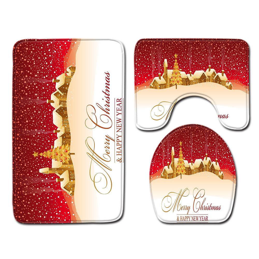 Christmas Bathroom Floor Mat Toilet Three-Piece Set