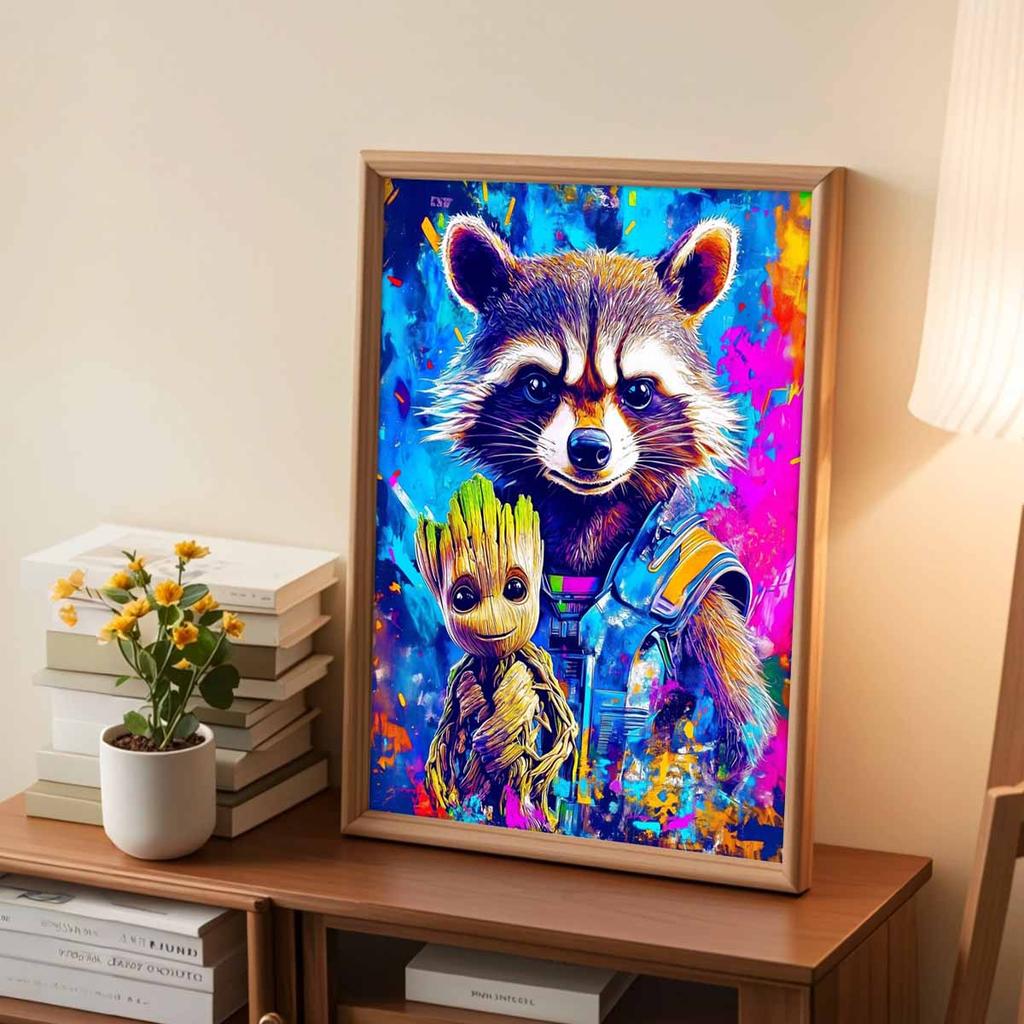 DIY Diamond Painting Groot and Raccoons Cross Stitch Kit Mosaic Art Diamond Painting Full Circle Diamond Home Decoration