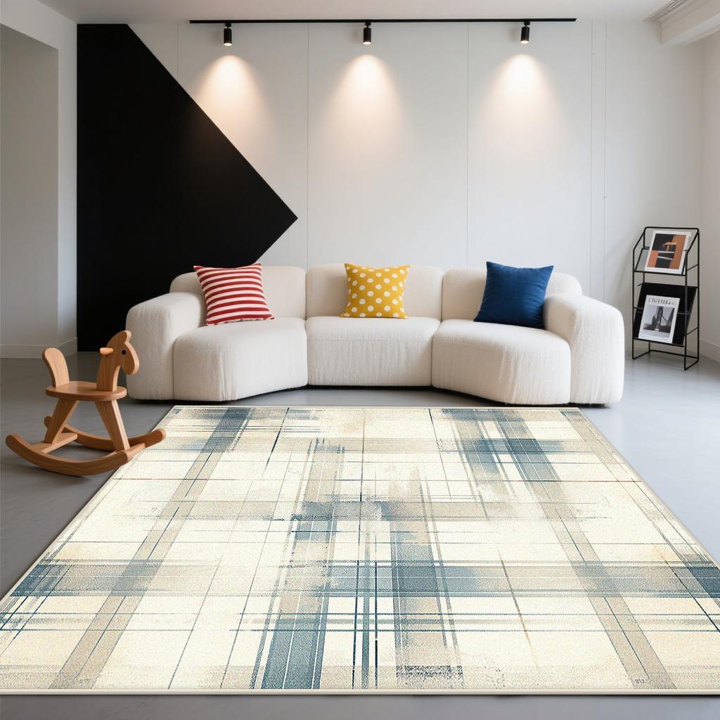 Fashion Plaid Style Living Room Carpet Modern Room Decoration Aesthetic Large Rugs Lounge Fluffy Soft Play Mat Washable Antiskid