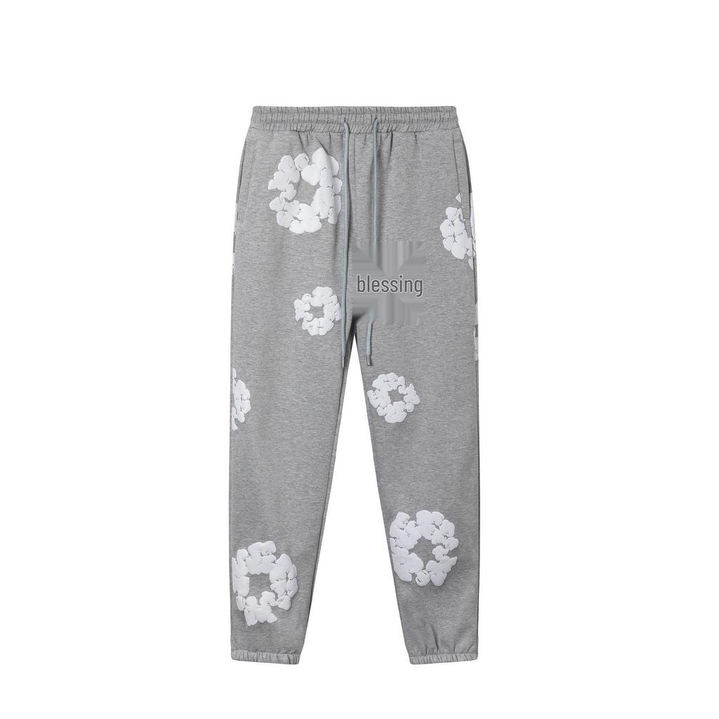 2025 Unisex Cotton Floral Bubble Print Hoodie & Sweatpants Set for Autumn/Winter - European & American Style