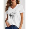 New Women T-shirt Simple Graphic Print Oversized Women's Trending Clothing Fashion Short Sleeve Shirt Women V-Neck Blouse 2025