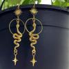 Overdreven Persoonlijkheid Goudkleurig Slang Zon Ster Kwastje Roestvrij Staal Hangende Oorbellen voor Vrouwen Hallowmas Feest Sieraden Cadeau