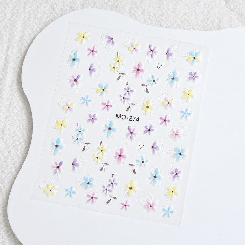 5D Embossed Floral Nail Art Stickers - Colorful Summer Small Ice Flowers