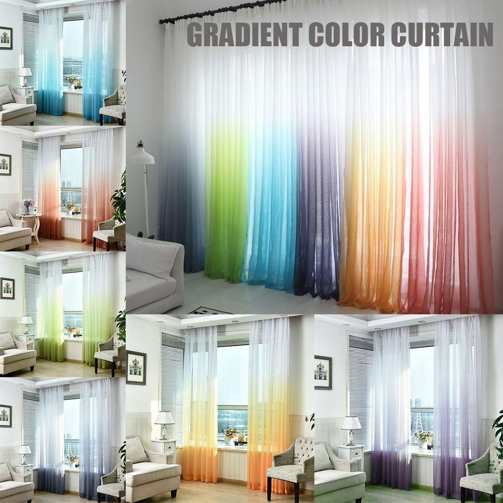 Fancy Gradient Color 3D Printed Curtains Single Panel Tulle Divider Sheer Voile