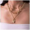 Layered Heart Necklace Gold Lock Chain Necklace Block Paper Clip Necklace