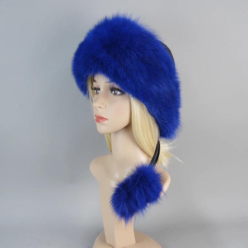 Fox Hair Hat Winter Women's Fur Hat Warm Ear Protection Princess Bun Hat