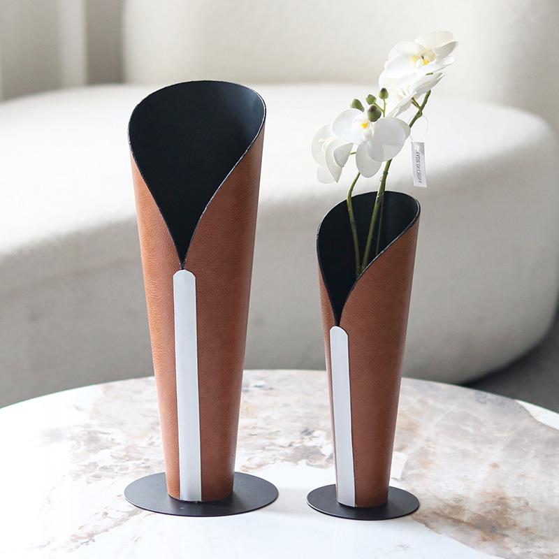 Creative Leather Abstract Torch-shaped Vase Open-mouthed Flower Pot Flower Arrangement Accessories Stainless Steel Flower Vase