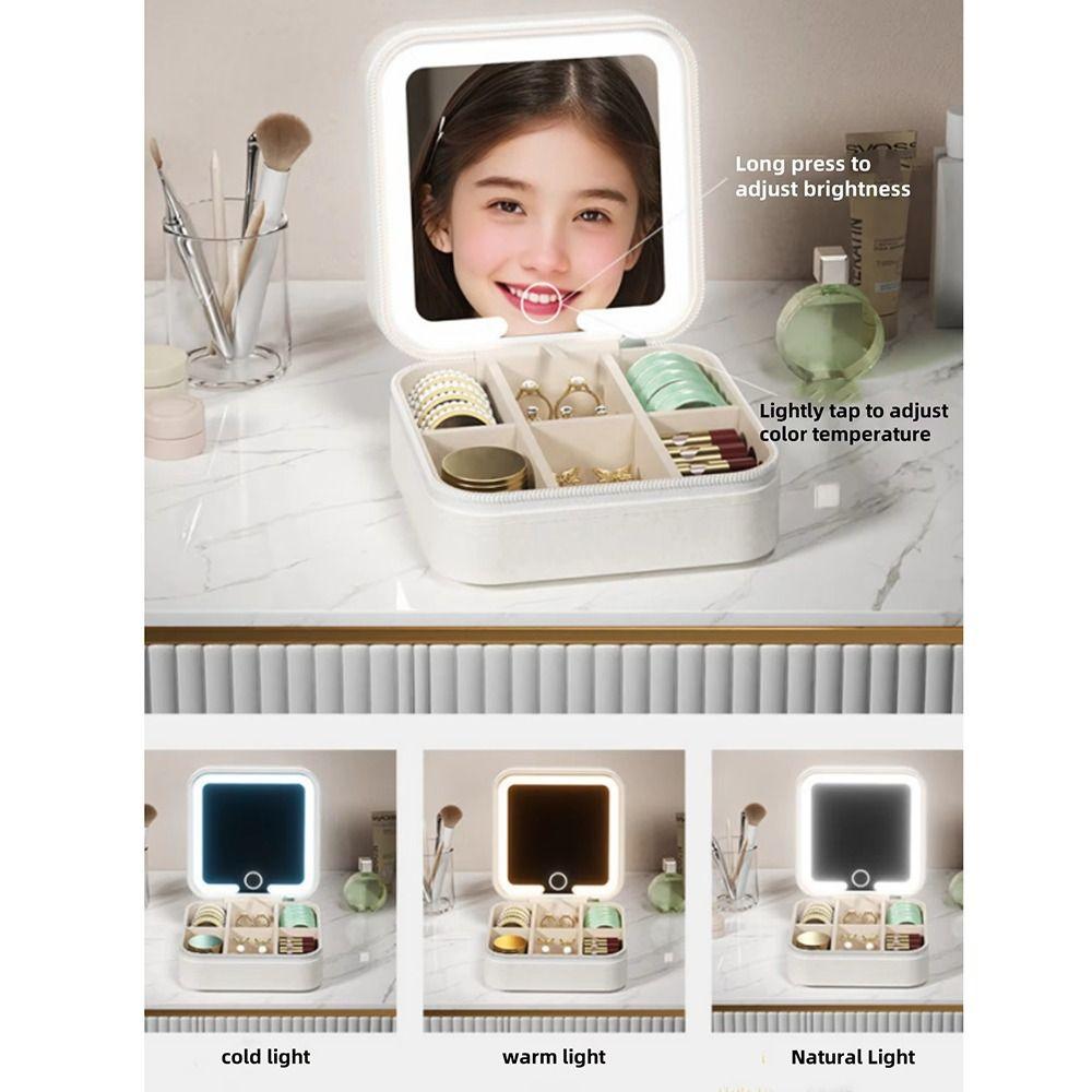 Portable Jewelry Box with Mirror Detachable Divided Necklace Tray Valentine's Day Gift