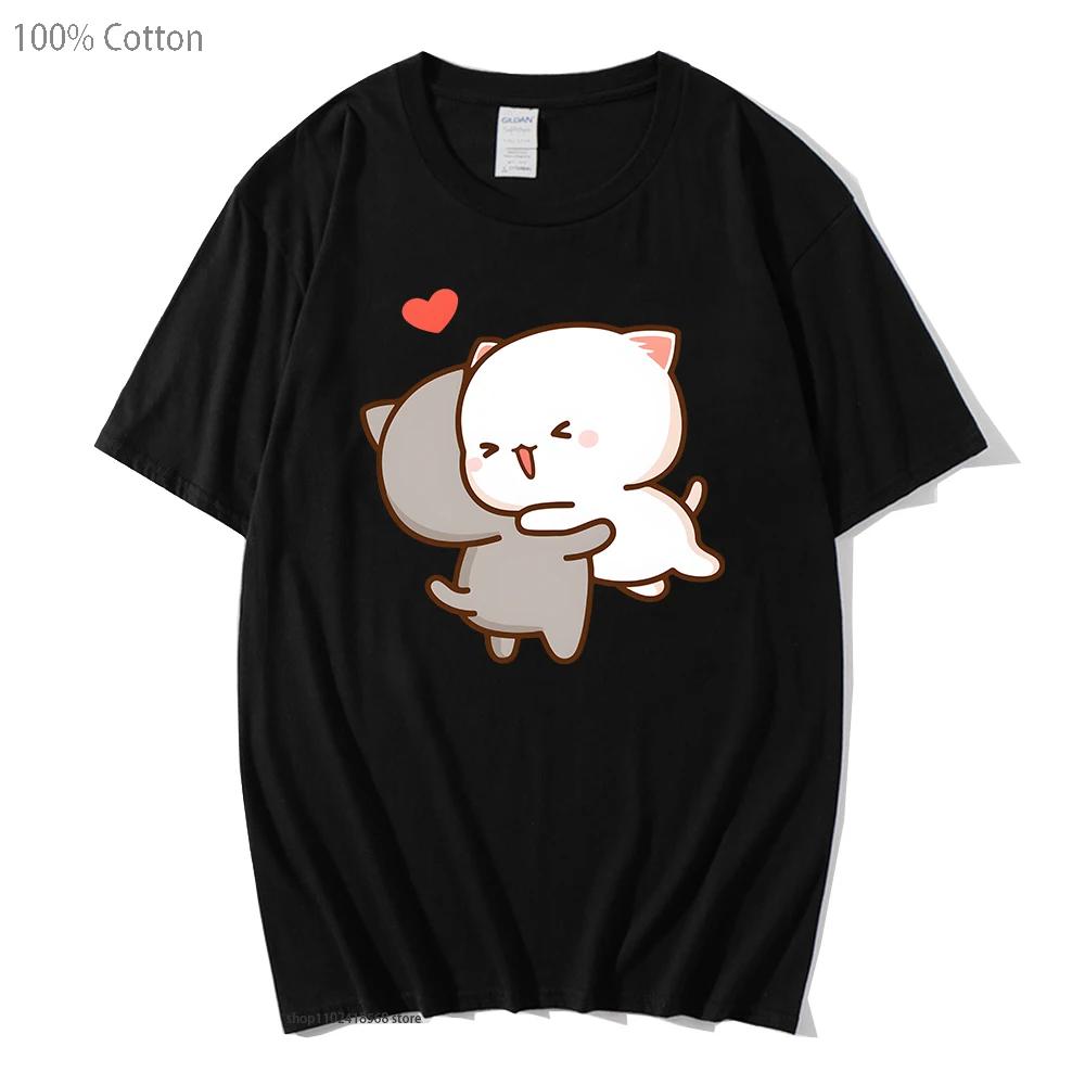 Peach and Goma Mochi Cat Love T-Shirts Women Kawaii Cartoon Tshirt for Girls Casual Short Sleeve Cotton Fashion Men Tops