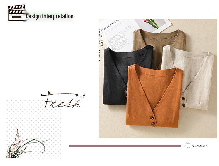 Women's Summer Simple V-neck Cotton Linen Vest Outerwear