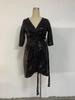 2025 Summer Sexy Women's Sequined Lace-up V-Neck Dress with Three-Quarter Sleeves
